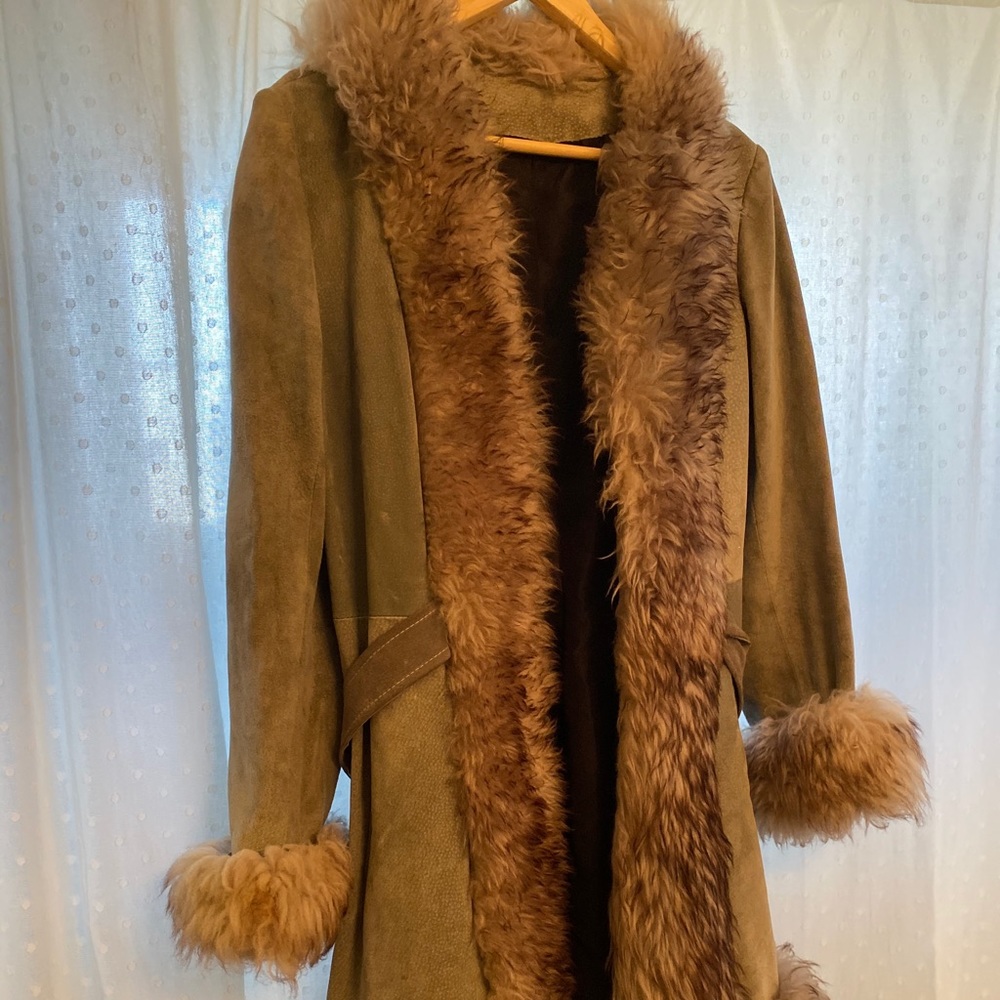 Vintage slate blue suede leather penny lane coat